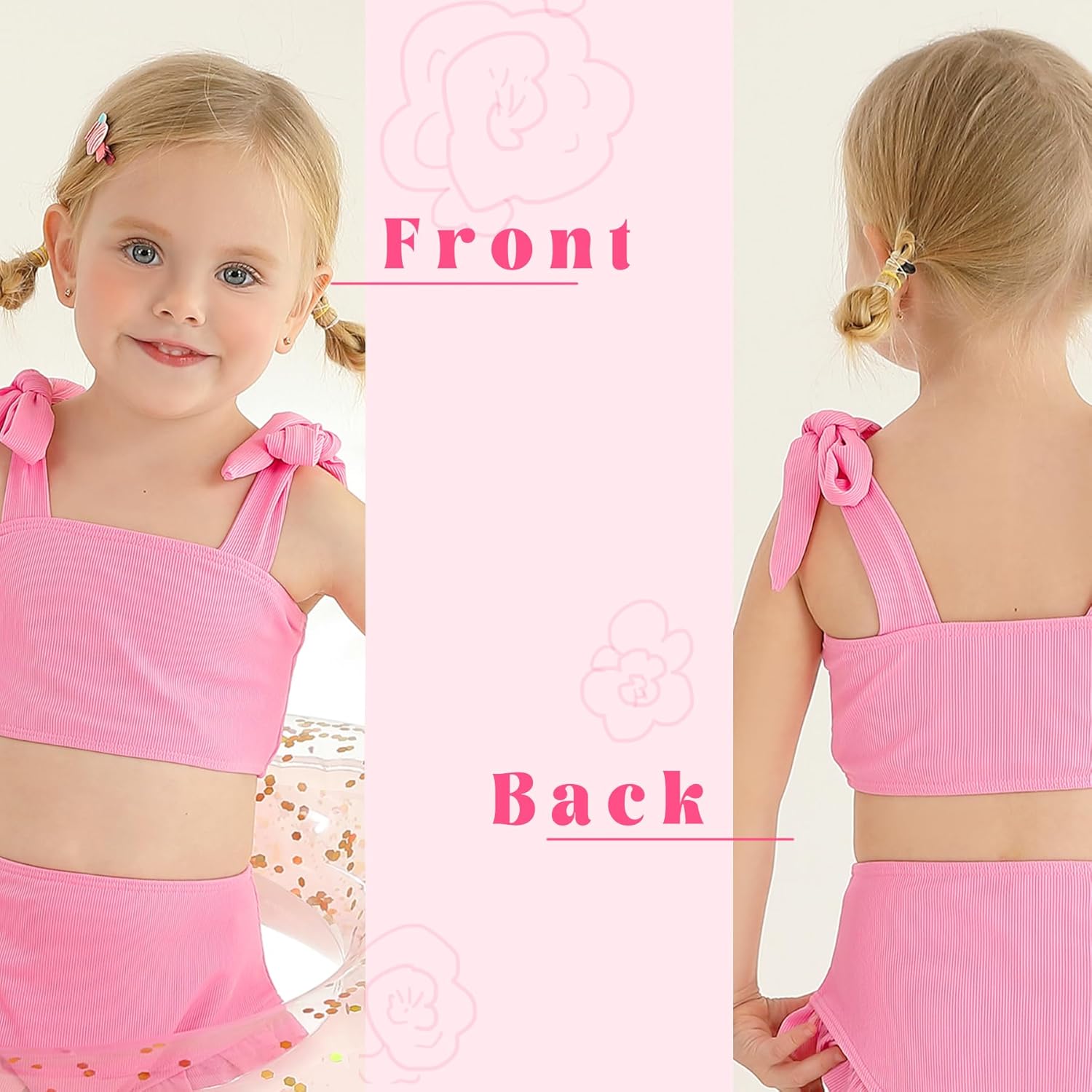 YOUNGER TREE Toddler Baby Girls Swimsuit Two Piece Solid Color Stripe Swimwear Summer Beach Bikini Bathing Suit - Image 3