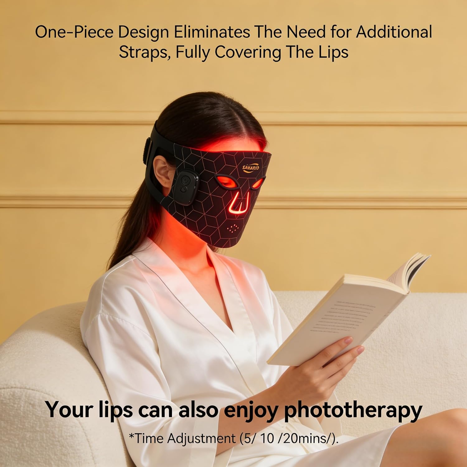 Red Light Therapy for Face, 3 Modes Cordless Led Light Therapy Mask with Controller, Portable 850nm Infrared & Red Light Mask with Timing Function, Led Light Therapy At Home 336 LED Beads(Deep Black)