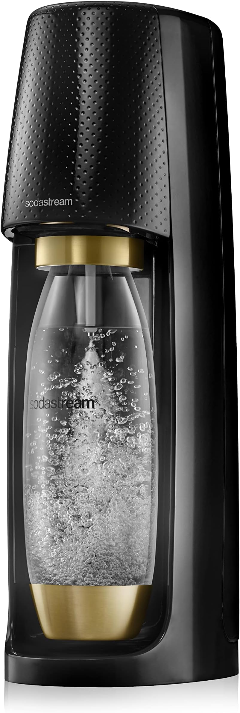 SodaStream Spirit Sparkling Water Maker Machine with 1 Litre Reusable BPA Free Water Bottle for Carbonating and 60 Litre CO2 Gas Cylinder - Black&Gold