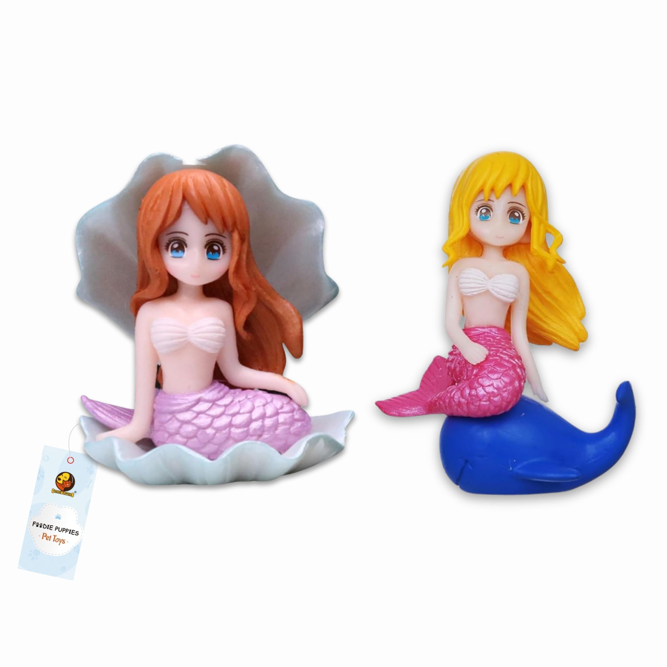 Foodie Puppies Aquarium Decorative Ornament Combo of 2 - (Seap & Dolphin Mermaid) | Cute Little Divers for Fish Tank | Creative Aquarium & Terrarium Accessory | Marine Landscape Resin Sculpture