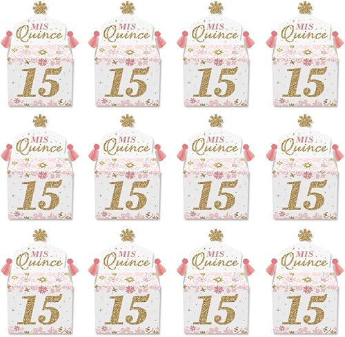 Vista 5 de Big Dot of Happiness Mis Quince Anos - Caja de golosinas para fiestas - Quinceañera Sweet 15 Birthday Party Goodie Gable Boxes - Juego de 12 blanco