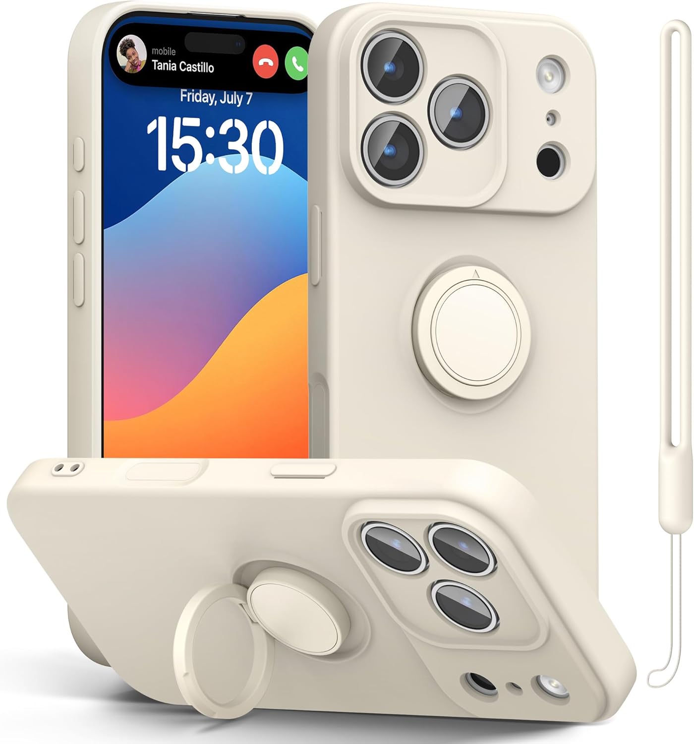 Photo 1 of  pcgaga Compatible with iPhone 17 Pro Max Case 6.9 inch, Silicone Slim Design with Screen Protector [Ring Holder Stand] [Wrist Strap] [Microfiber Lining] Shockproof Protective Case Cover,White Stone 
