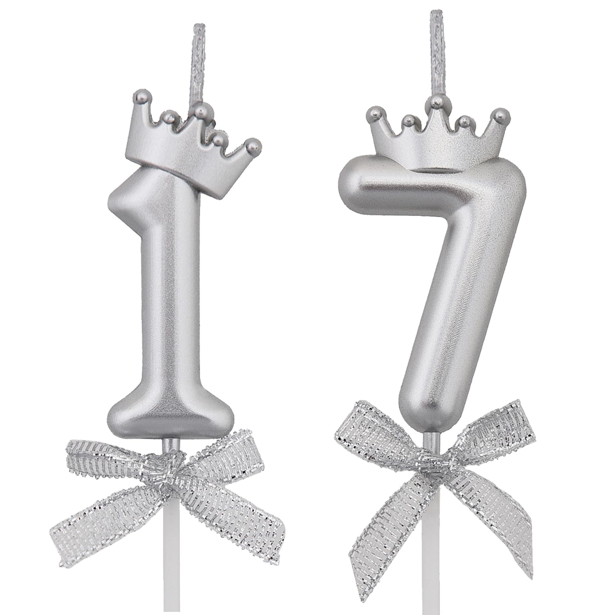17 velas de cumpleaños, velas de pastel de 17 años, velas plateadas con el número 17 para decoración de tartas para fiestas, niños y niñas