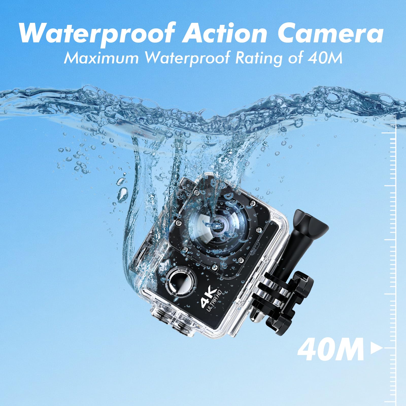 Action Cam 720P 30FPS mit 64GB Karte,20MP Unterwasserkamera bis 40m, Touchscreen,140° Weitwinkel Sportkamera,EIS Stabilisierung & WLAN für Fahrrad, Schnorcheln,Motorrad