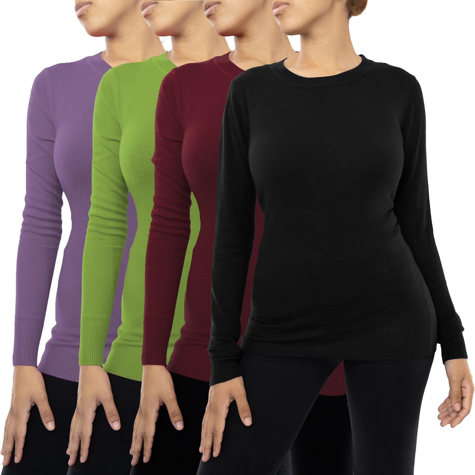 Emily Stacy Womens 4 Pack Long Sleeve Crew Neck Pullover Sweater Multipack Size Small - X-Large