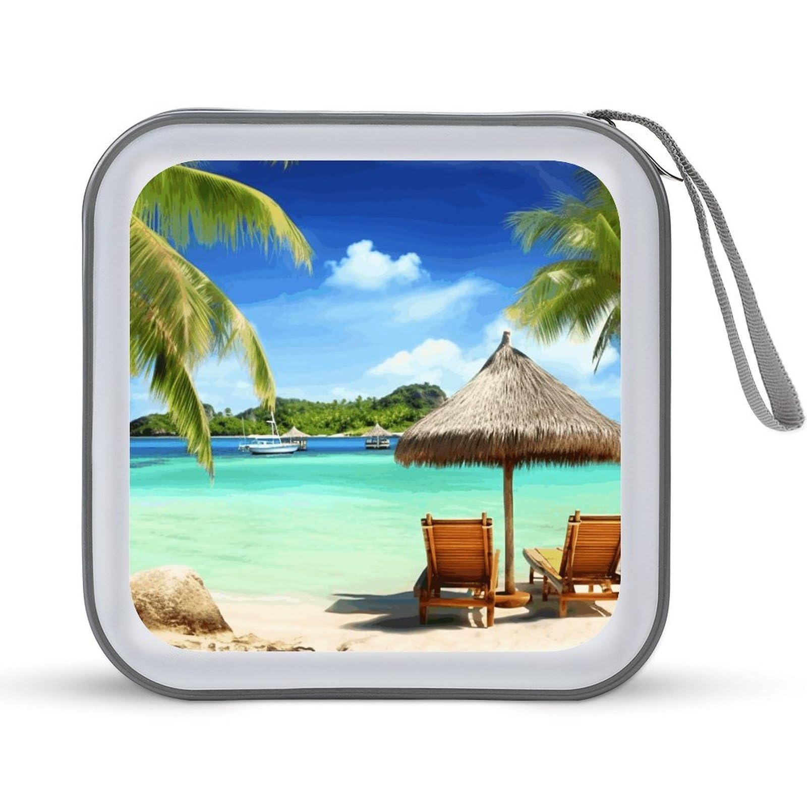 FekiLoot Tropical Holidays CD Case Portable DVD Case Holder Large Storage Disc Wallet Bag 40 Capacity Hard Plastic Disc Cases Storage Binder DVD Case Wallet for Car Home Travel