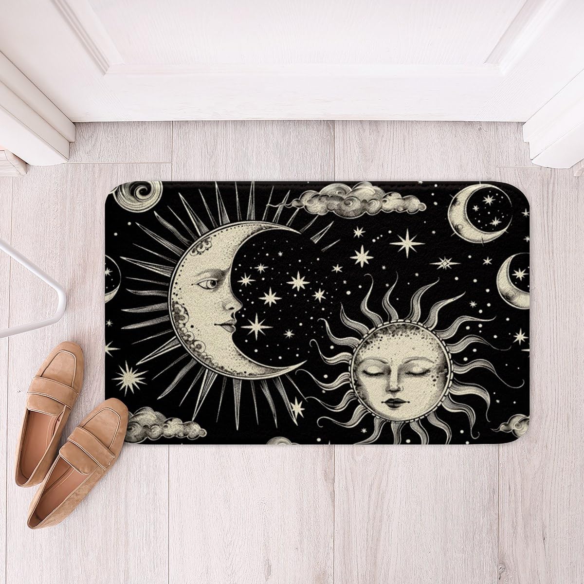 jejeloiu Sun Moon Trippy Soft Fleece Door Carpet Bohemian Style Polyester Bath Rug for Kids Boys Girls Cosmic Celestial Non Slip Bath Mat Galaxy