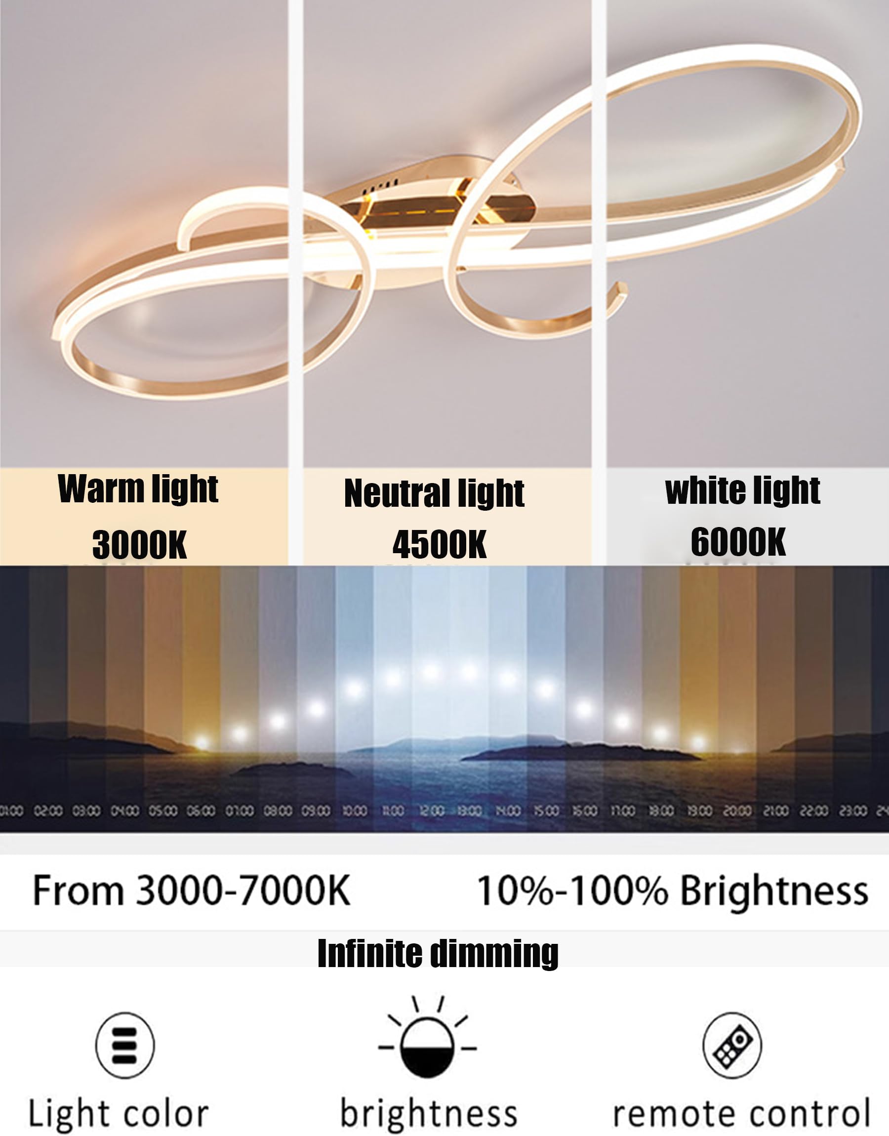 Nowoczesna lampa sufitowa LED Oświetlenie sufitowe Ściemnialne ze zdalnym sterowaniem Jadalnia Lampa wisząca Kreatywne oświetlenie sufitowe Nowoczesne oświetlenie wiszące w salonie (Złoty, 100cm)