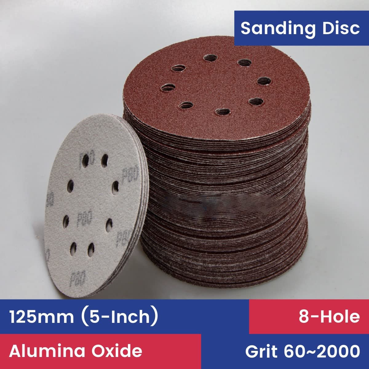 100 pezzi 125 mm (5 pollici) dischi abrasivi a 8 fori carta abrasiva a secco in ossido di alluminio grana 60~2000(Color:2000-UltraFine)