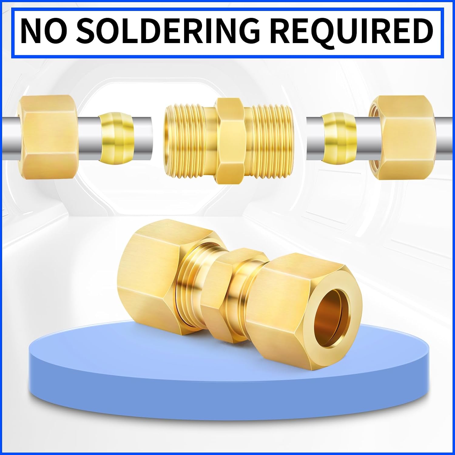 ChillWaves Brass Compression Tube Fitting, 7/8" OD x 7/8" OD Compression Union Connector(1-PACK)