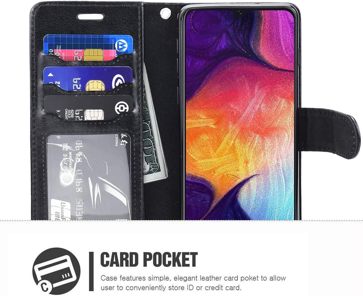 ERAGLOW Galaxy A50 Case,Galaxy A50 Wallet Case,Premium PU Leather Wallet Flip Protective Phone Case Cover w/Card Slots & Kickstand for Samsung Galaxy A50 2019(Black)