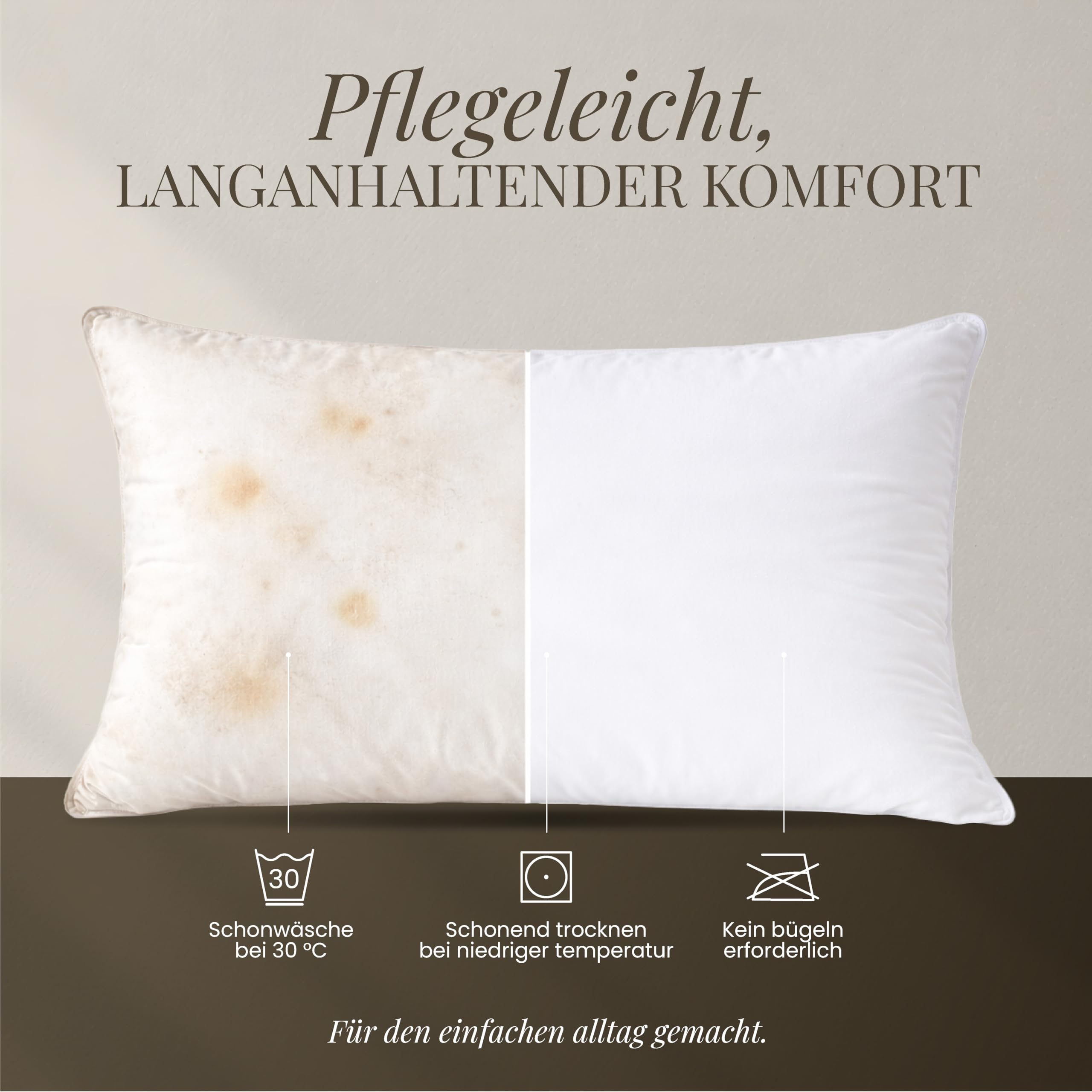 FAM' Home Federkopfkissen 50x70 cm – Federkissen mit 100% Entenfedern | NATÜRLICHER KOMFORT: 100% Entenfedern für Stützkraft, atmungsaktiver Bezug, bei 30°C waschbar & Öko-Tex zertifiziert.