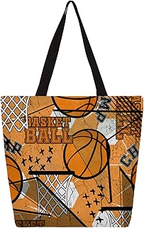 Sacola de lona feminina de basquete, bolsa de praia, reutilizável, resistente, bolsa de compras, bolsa de ombro para escola, trabalho, academia, bolsa de lona com bolso interno, Multi