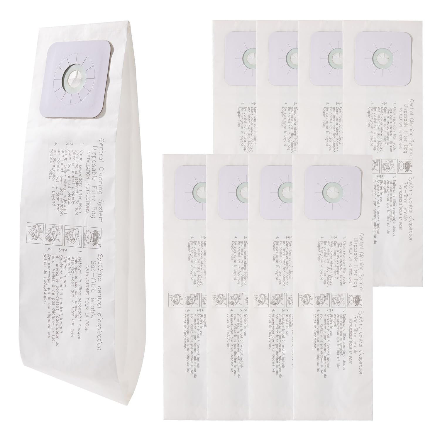 9pack CF Clean Fairy 391 Central Vacuum Bags Compatible with Nutone 391 CV353, CV450, CV391, CV400, CV350,CV351 VX475 44186, CV352,CV653 CV750, CF3918 models