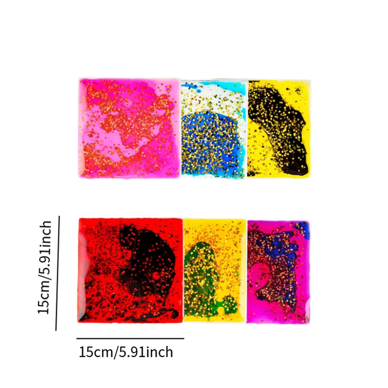 6 Stück Sensory Gel Liquid Spielzeug für Kinder mit Weicher TPU Beschaffenheit Fidget Flüssigkeitsbewegung Spielmatte Wasser Aktivitätspad Visuelle Un, Quadrat