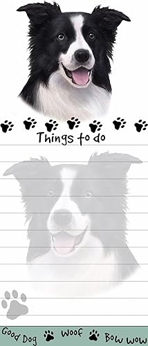 "Border Collie Magnetic List Pads" Bloc de notas adhesivo de forma única que mide 8.5 x 3.5 pulgadas