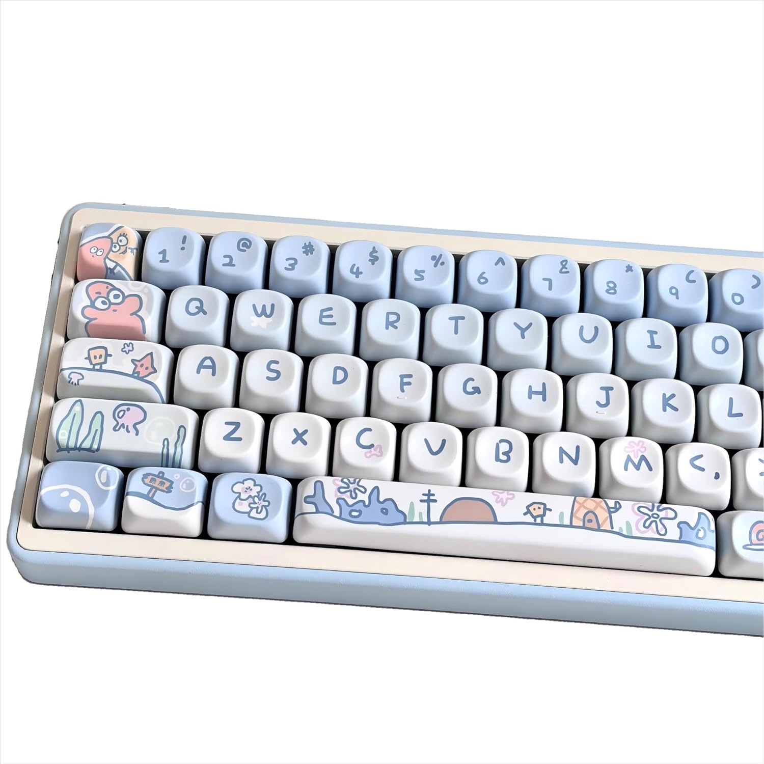 PBT Keycaps 131 Keys - Bule Ocean Cute Anime Themed Keycaps MOA Profile Dye Sublimation Custom Keycap Set for Mechanical Keyboard 61/64/75/84/87/104/108 Layout