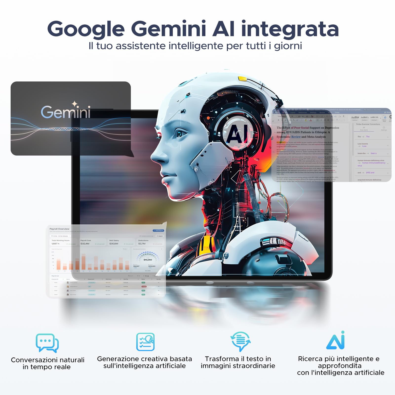 Android 16 Tablet Con Tastiera, Tablet 11 Pollici Gemini AI, Unisoc T7200 Octa-Core, 16GB+128GB, 8580mAh&90Hz, WiFi 5G, Widevine L1, Face ID, GPS, OTG, Audio 3.5mm,Tablet Con Penna