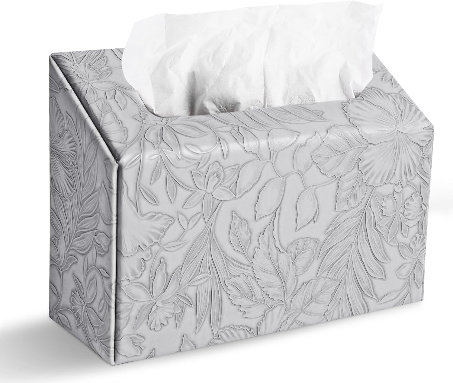 Hennaja Hand Towels Box Cover,PU Leather Tissue Box Cover Holder Compatible with Kleenex Disposable Paper Hand Towels Suitable for Dining,Kitchen,Bathroom(1-Carved Grey)