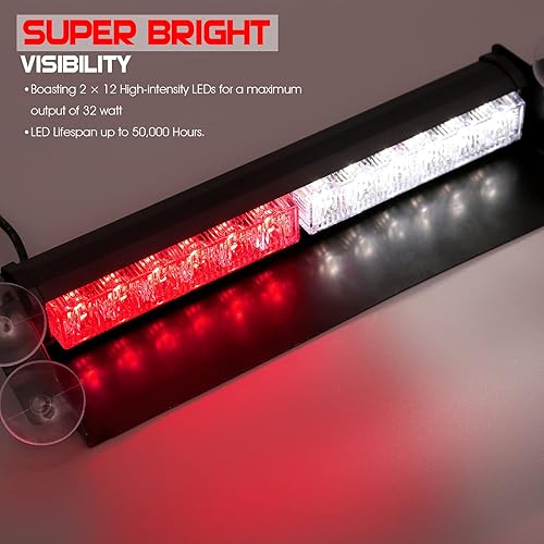 Miniatura 3 de BooYu 2 barras de luz LED estroboscópica de emergencia 2 en 1 delanterotrasero interior parabrisas visera cubierta intermitente advertencia