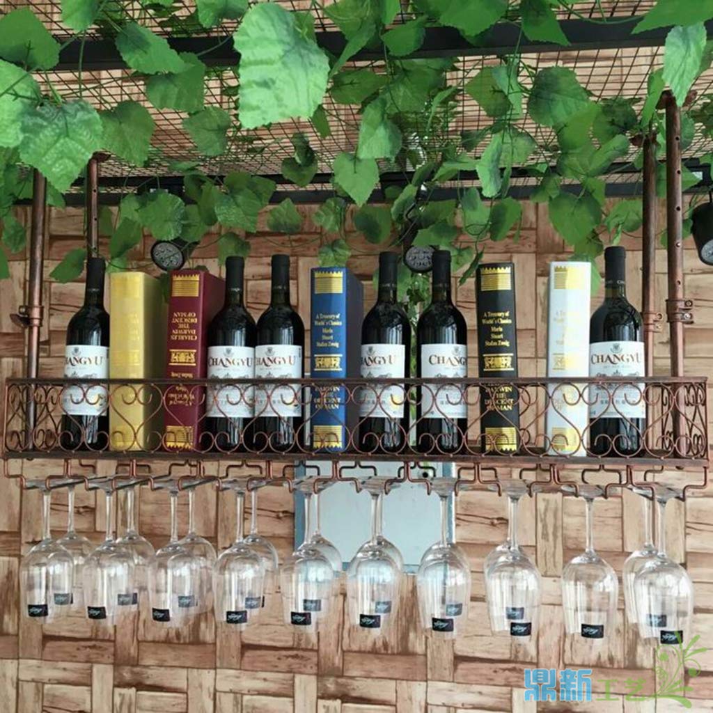Weinregale für Zuhause/Bar, Retro-Stil, zum Aufhängen aus Metall, mit Glashalter, Kelch, Weinflaschenhalter für Küche, Bar, Schrank, Organisation, Decken-Weinregal, Organizer, Heim
