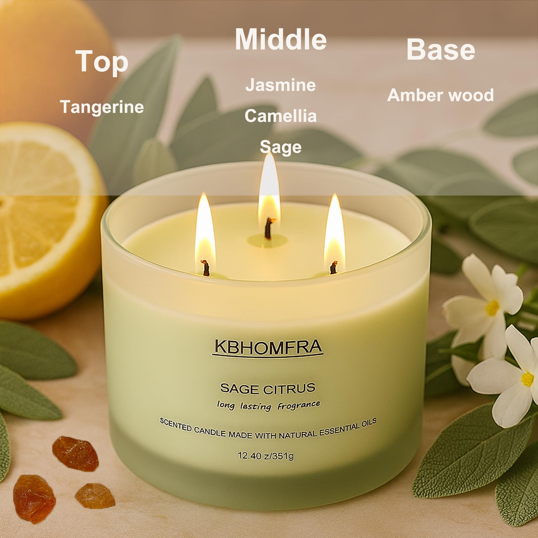 Duftkerzen für Zuhause, Salbei, Zitruskerzen, Aroma, 350 ml, Sojawachs, luxuriöse große Kerze, Geschenk, bis zu 70 Stunden Brenndauer, Geburtstagsgeschenk für Damen und Herren, Festival