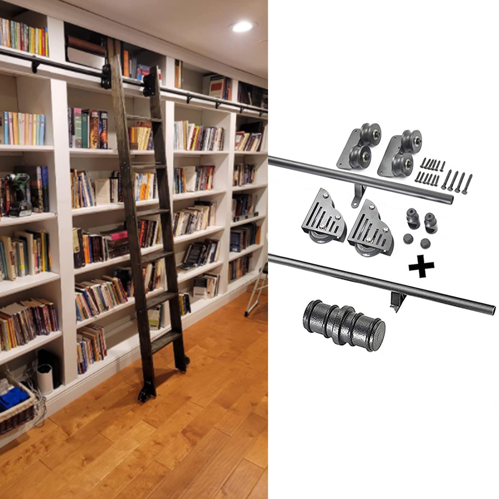 Bibliothèque d'échelles coulissantes avec le kit de quincaillerie MiroDo pour salon