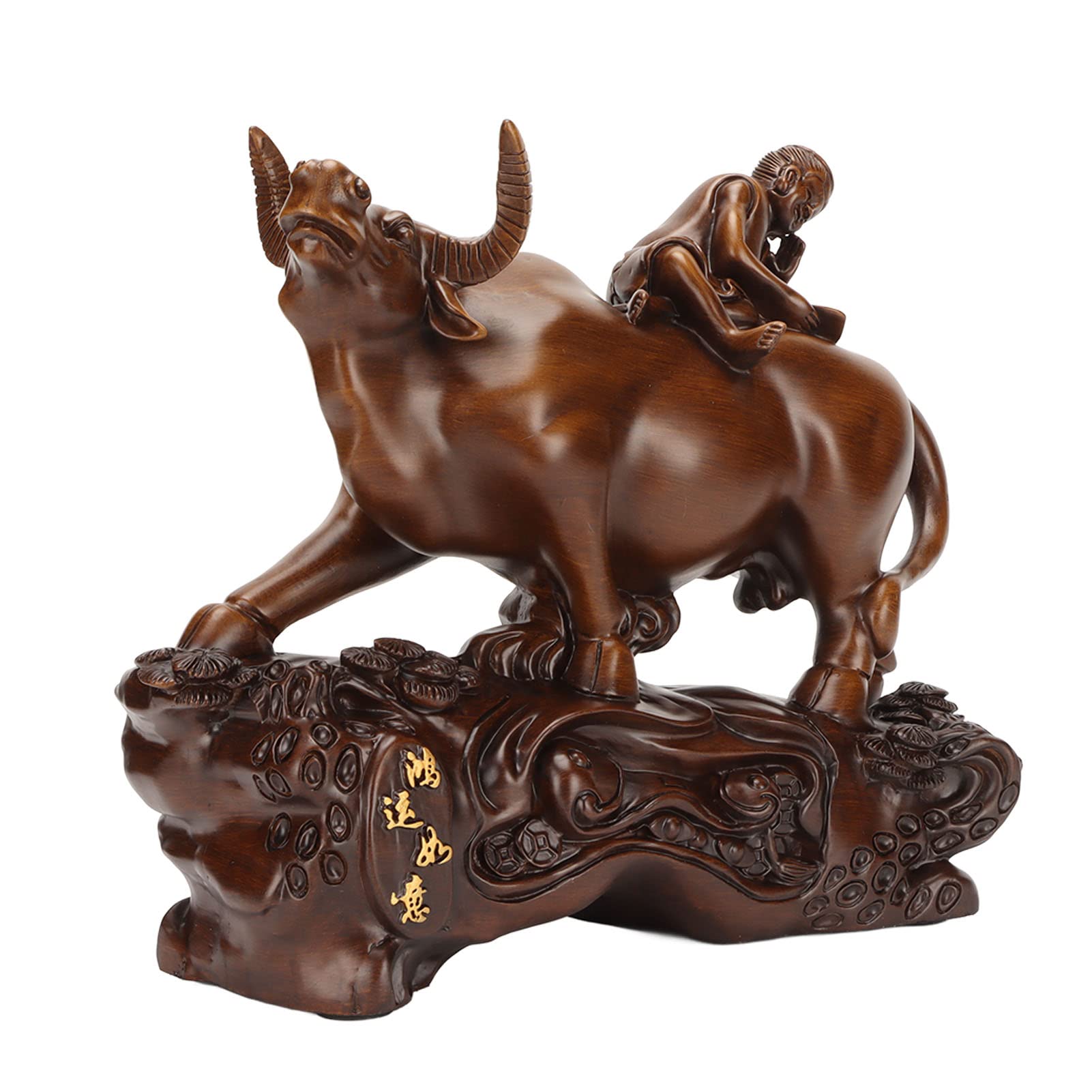 Statue de bœuf Feng Shui en résine ébène Cocoarm, décoration chinoise pour salon et bureau