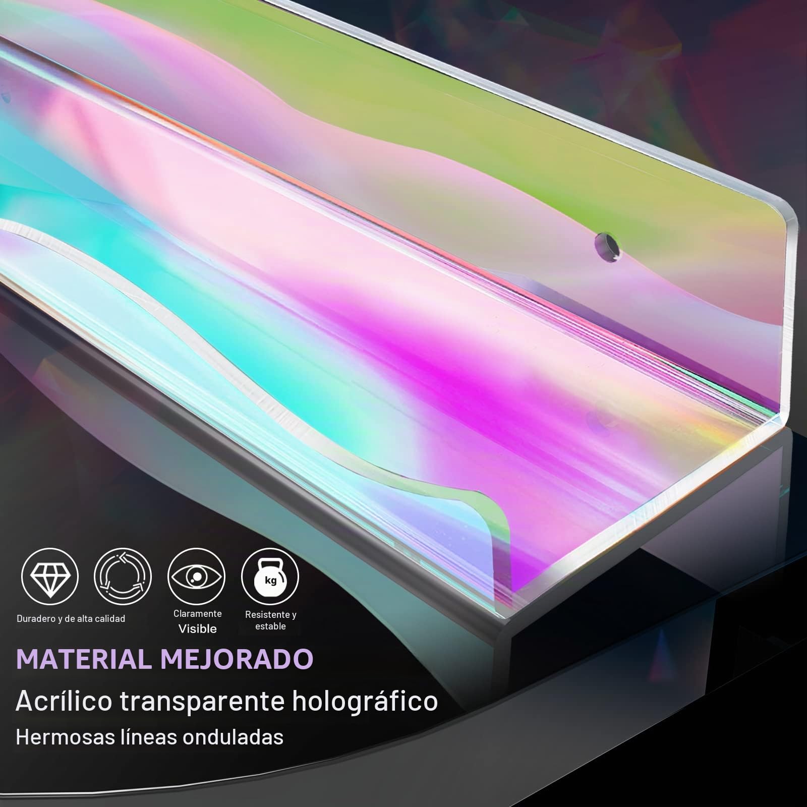 Paquete de 4 estantes flotantes de acrílico iridiscente, estantes de exhibición invisible Funko Pop para habitación de niños, baño y dormitorio