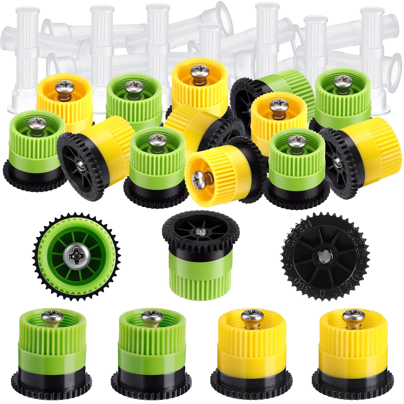 Honoson 16 Pcs Variable Arc Nozzle Radius High Efficiency Replacement Pop up Sprinkler Sprayer Head Compatible with Rainbird, Hunter Orbit Pop-up Sprinkler (10/12 Van,Yellow,Green)
