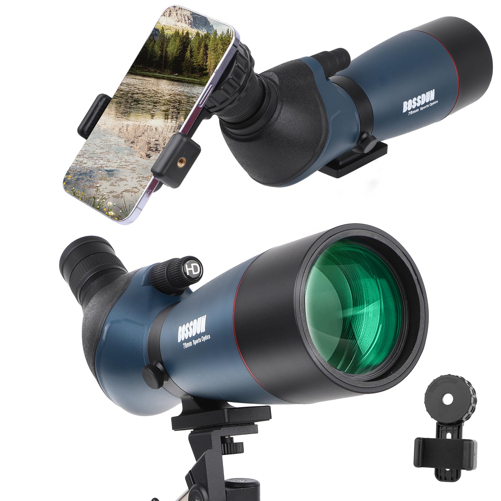 Telescopio ultra HD 25-75 x 70, doppia messa a fuoco, impermeabile, obiettivo FMC, prisma BAK4, custodia, treppiede, caccia, bird watching, paesaggi selvatici (blu)