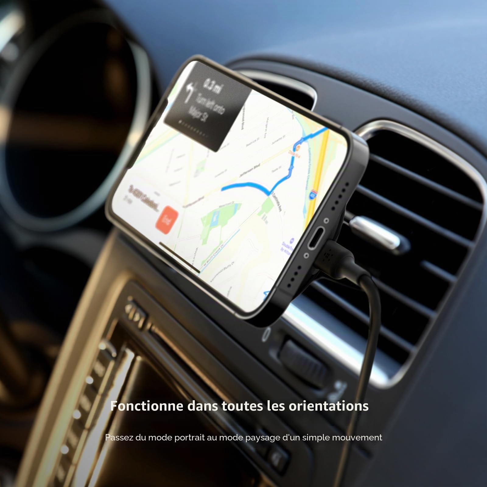 Belkin BoostCharge Chargeur de voiture Magnétique sans fil, Support Telephone Voiture Magnetique, Compatible MagSafe, pour l’iPhone 17, 16, 15, 14, 13, 12 Pro, Max, Plus, mini (câble inclus)
