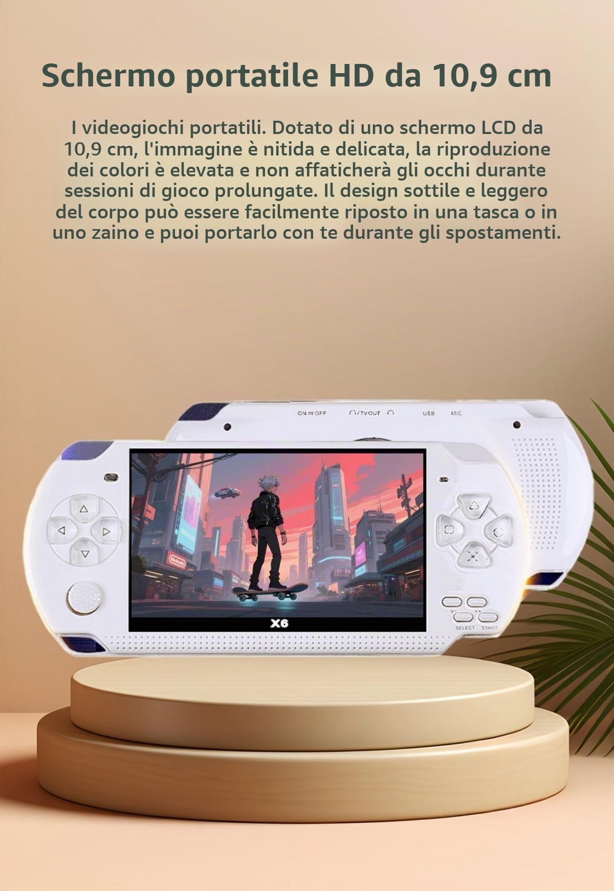 Console di gioco portatile retrò YHFITN da 4,3 pollici - Giochi classici integrati, lettore di videogiochi portatile con connessione TV, batteria ricaricabile ed espansione per scheda TF (white)