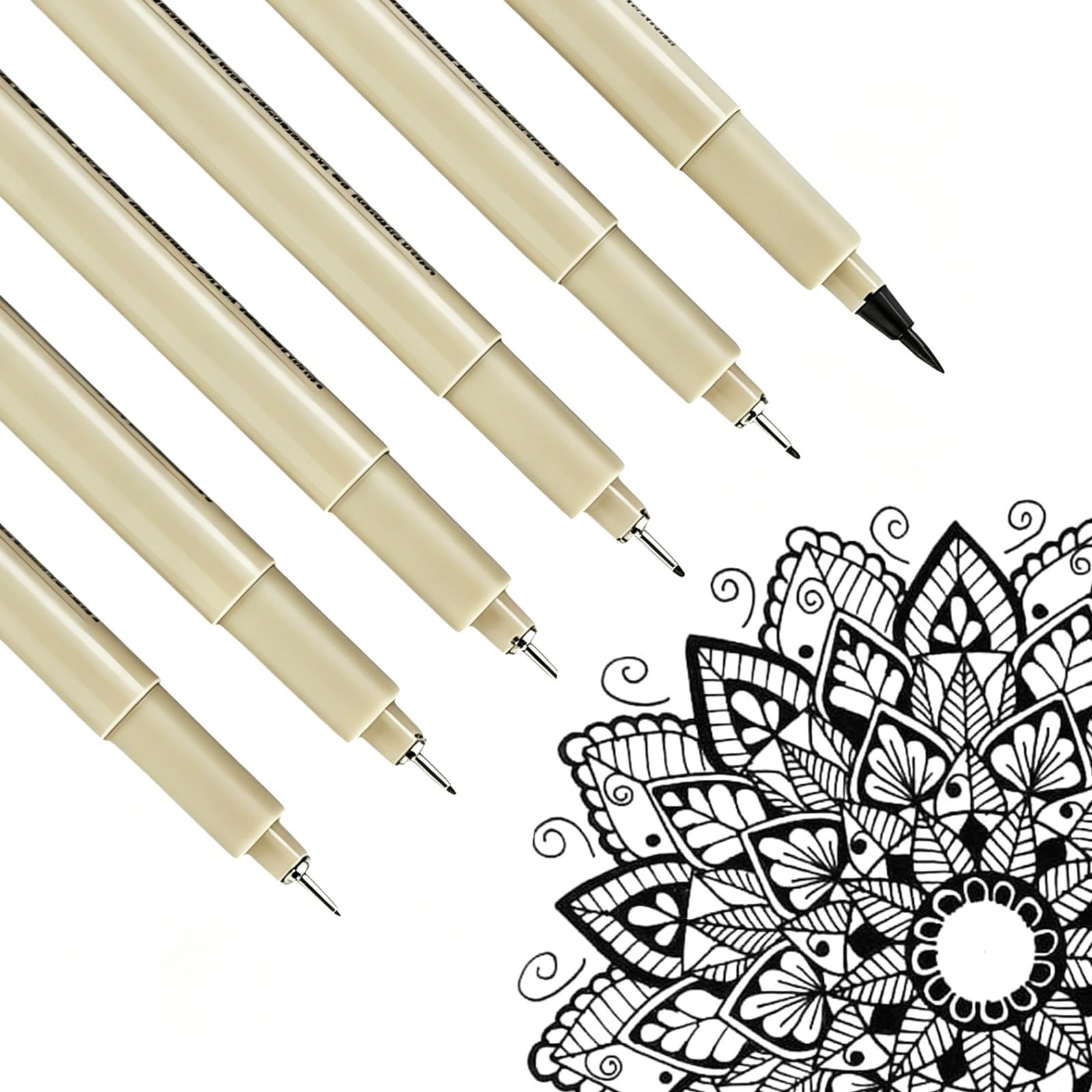 6 PCS Micron Pens, Black Fineliner Drawing Pens, Waterproof Fine Line Ink, 0.2-0.8mm Precision Tip, Smooth & Skip-Free Art Markers for Sketching, Manga, Calligraphy, Journaling, School, Creative Gifts