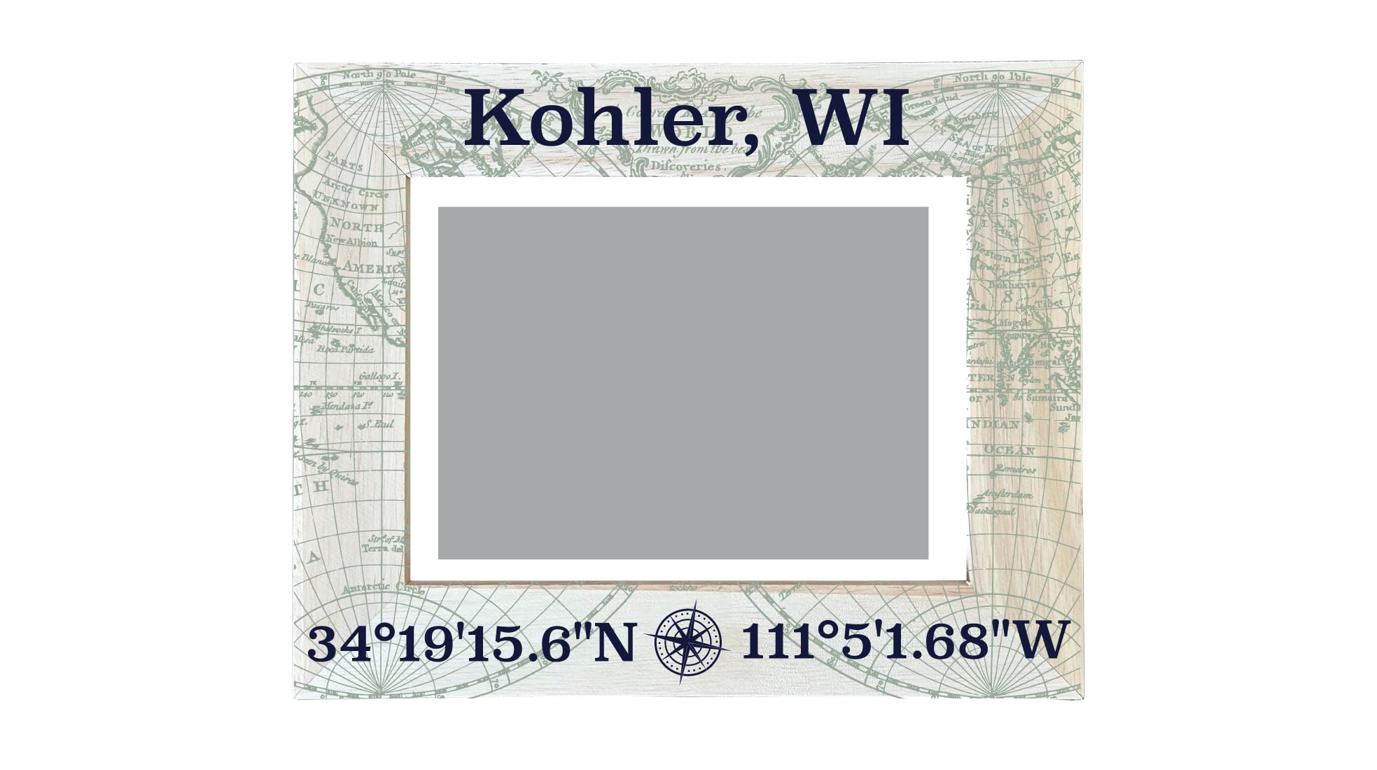 R and R ImportsKohler Wisconsin Souvenir Wooden Photo Frame Compass Coordinates Design Matted to 4 x 6