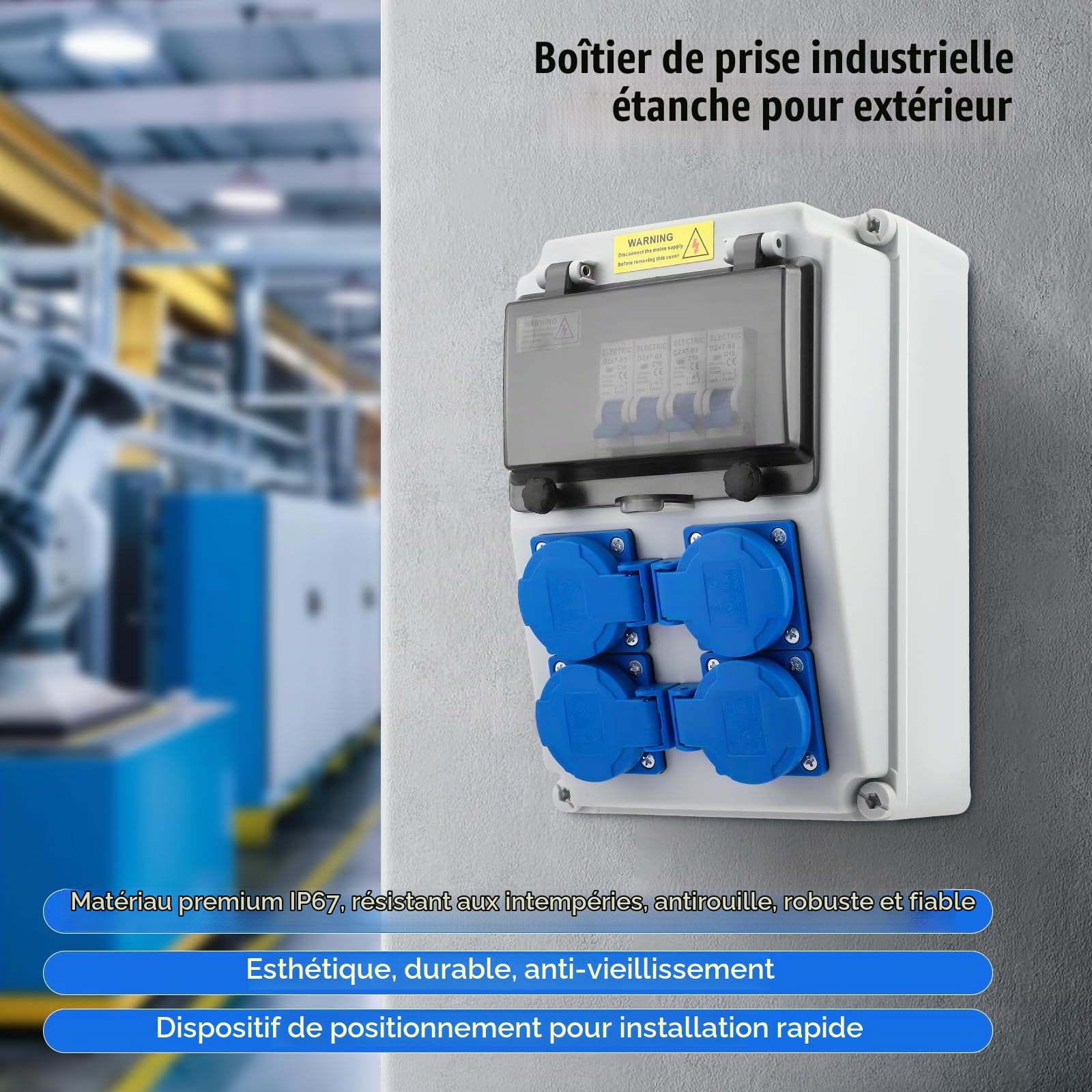 Coffret de Chantier, Tableau Électrique 16A Coffret Électrique en Saillie Avec 230V Coffret de Chantier Étanche IP67 Coffret Électrique Mural Répartiteur pour Atelier Ou Chantier Intérieur Extérieur