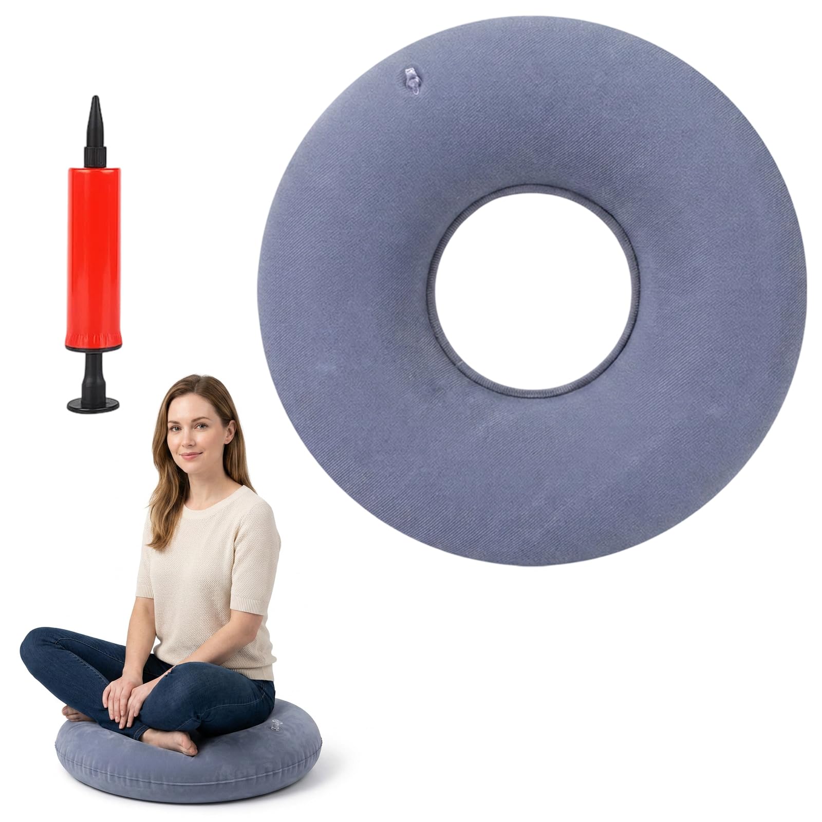 2 PCS Inflatable Donut Cushion Set, Rubber Ring Seat Cushion with Pump