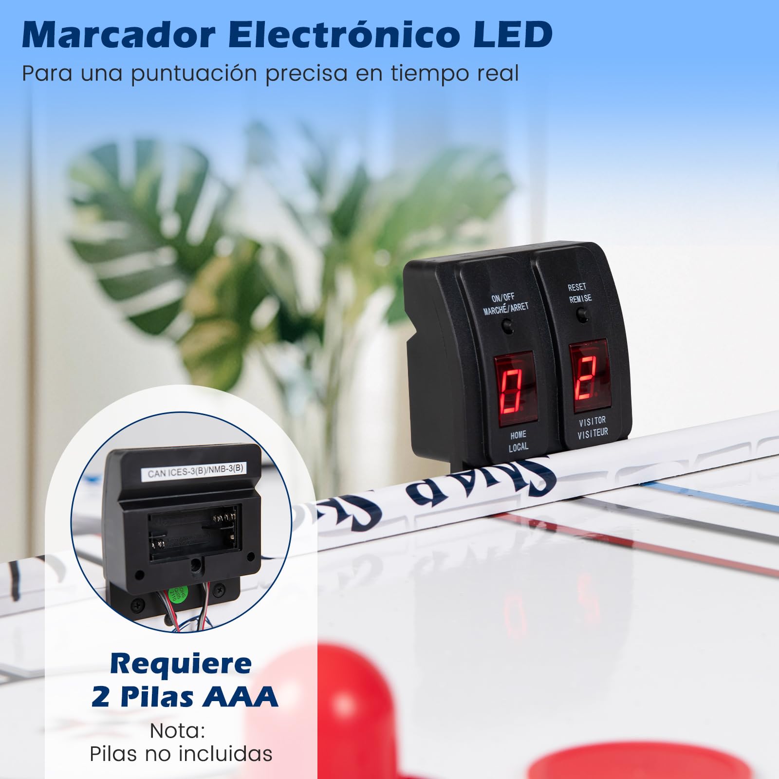 COSTWAY Mini Mesa de Hockey de Aire 110 cm, Set con Mesa de Hockey de Aire con Marcador de Puntos LED Electrónico, 2 Discos, 2 Empujadores, 2 Puertas