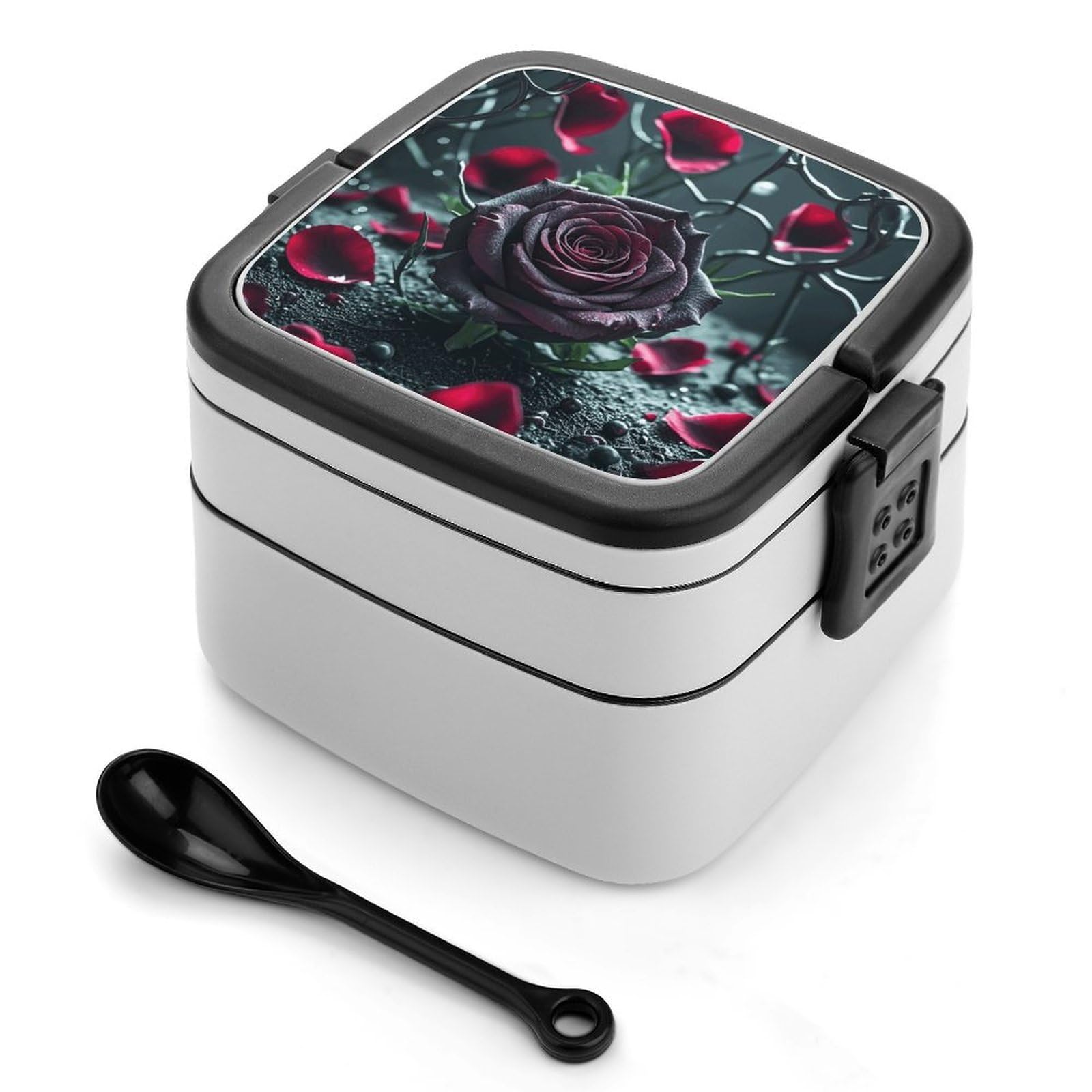 VstaDank Rose Bento Box with Compartments Portable Lunch Containers with Spoon Leak Proof Bento Lunch Box Snap-On Design Double-Layer Insulated Lunch Boxes for Work Camping