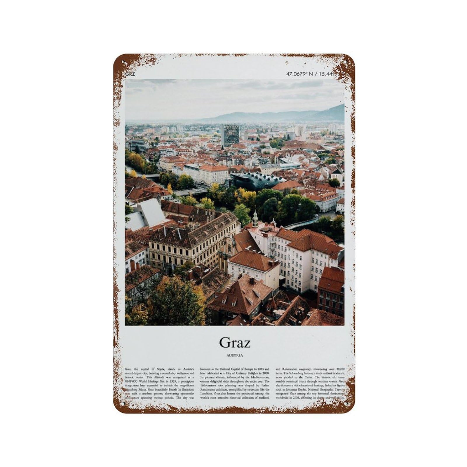 xiaoxiaoshen Graz Austria City Scenery Wall Decor Art Metal Tin Poster Modern Home Decor Art Home Bar Shop Decorations Vintage Sign 30x20cm