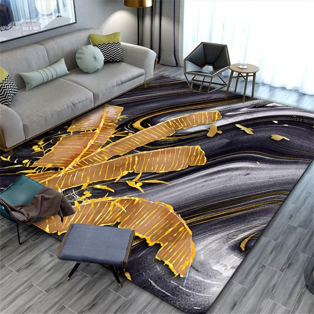 Moquette salon jaune 140x200cm lavable et tapis art déco chic pour grande chambre