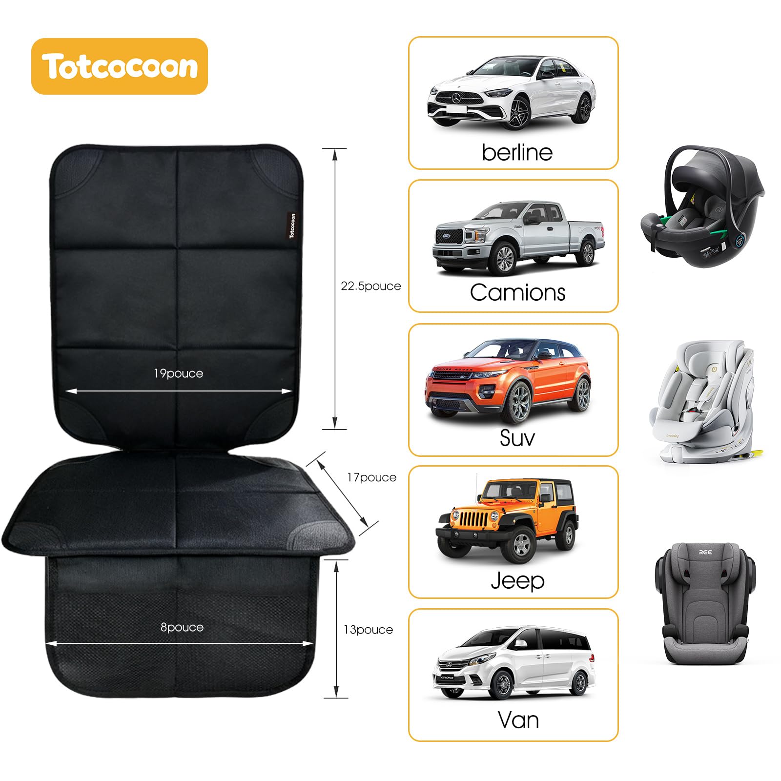 Lot de 2 protections de siège de voiture avec sac de rangement personnalisé à fermeture éclair — Tapis de coussin rembourré le plus épais, tissu imperméable Oxford 600D, dos antidérapant