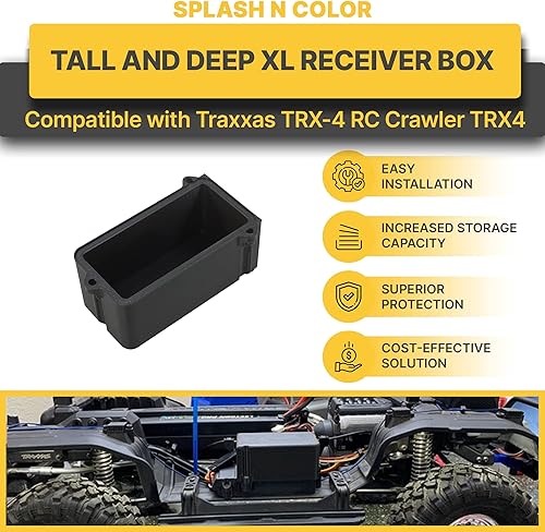 Miniatura 5 de SplashNColor - Caja receptora XL alta y profunda compatible con Traxxas TRX-4 RC Crawler TRX4, color negro