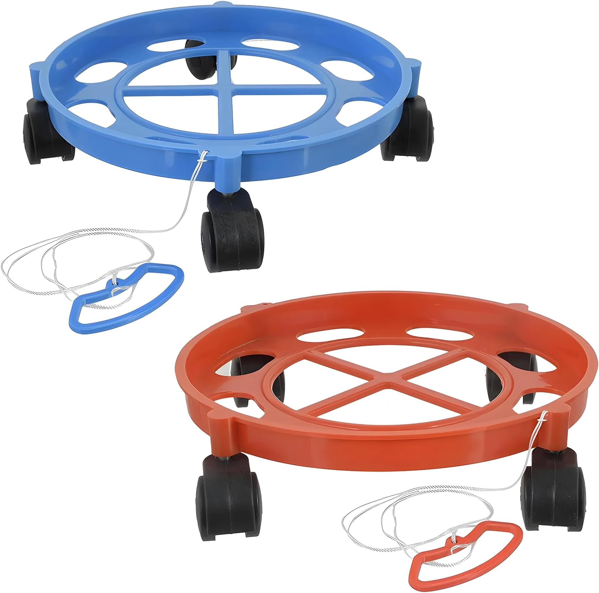Kuber Industries 2 Pieces LPG Cylinder Trolley Easily Movable Stand with Wheels Gas Cylinder Stands Gas Cylinder Trolley (Blue & Red)-KUBMART11184