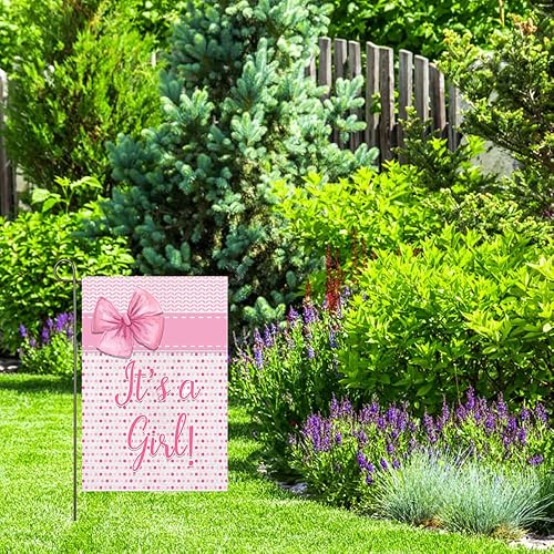 Miniatura 4 de Bandera de jardín con texto en inglés "It's A Girl" ("It's A Girl"), decoración de anuncio de nacimiento para niña, 12 x 18 pulgadas, doble cara,
