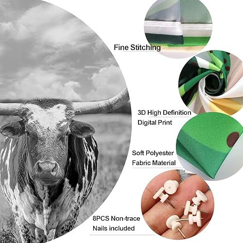 Miniatura 5 de Tapiz de vaca Longhorn, blanco y negro, pastos rurales Texas Longhorn Steer in Rural Utah USA Tapiz para colgar en la pared, tapiz rústico