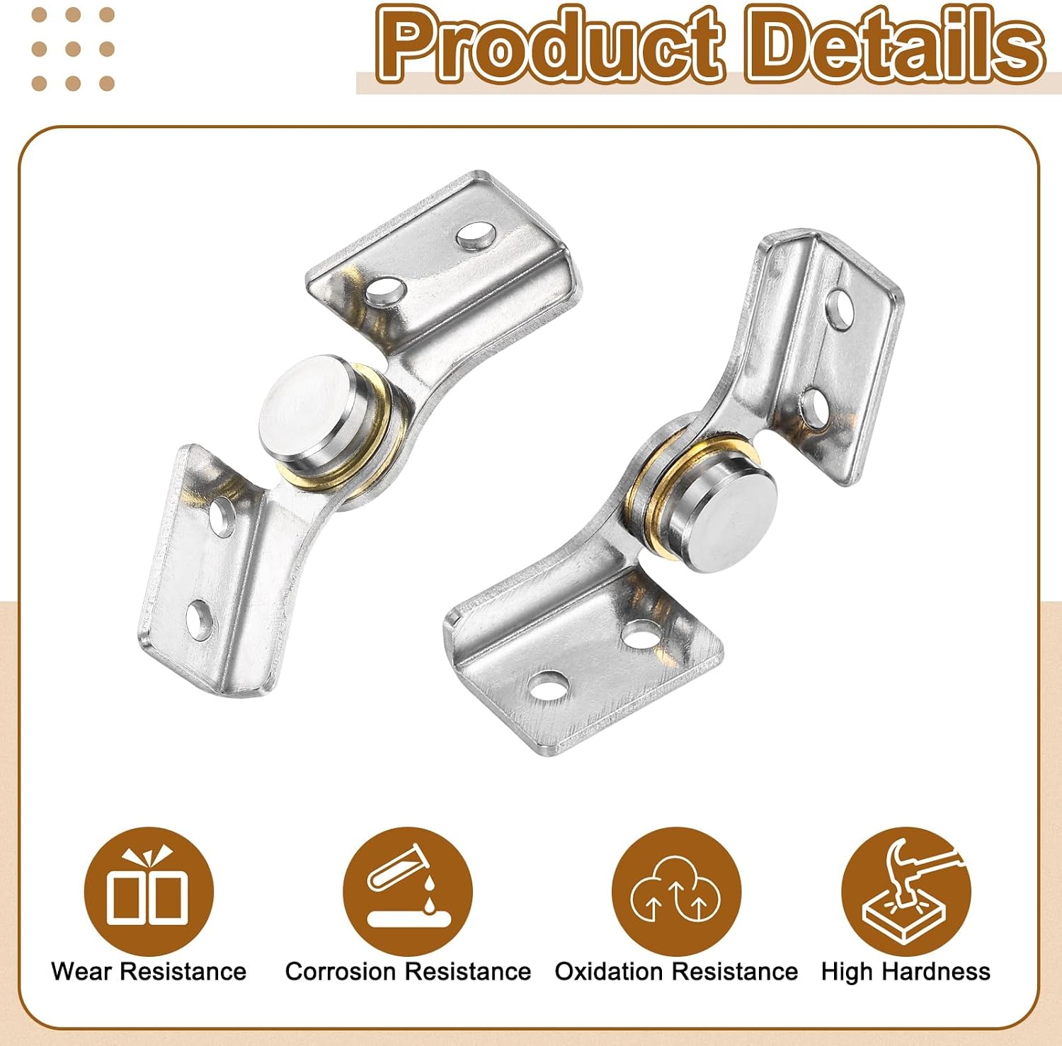 uxcell 2Sets 2.5 N.M Torque Shaft Hinges, 304 Stainless Steel Damping Flip Hinge for Folding Table, Windows, Doors, Wardrobe, Cabinets, Boxes, Silver