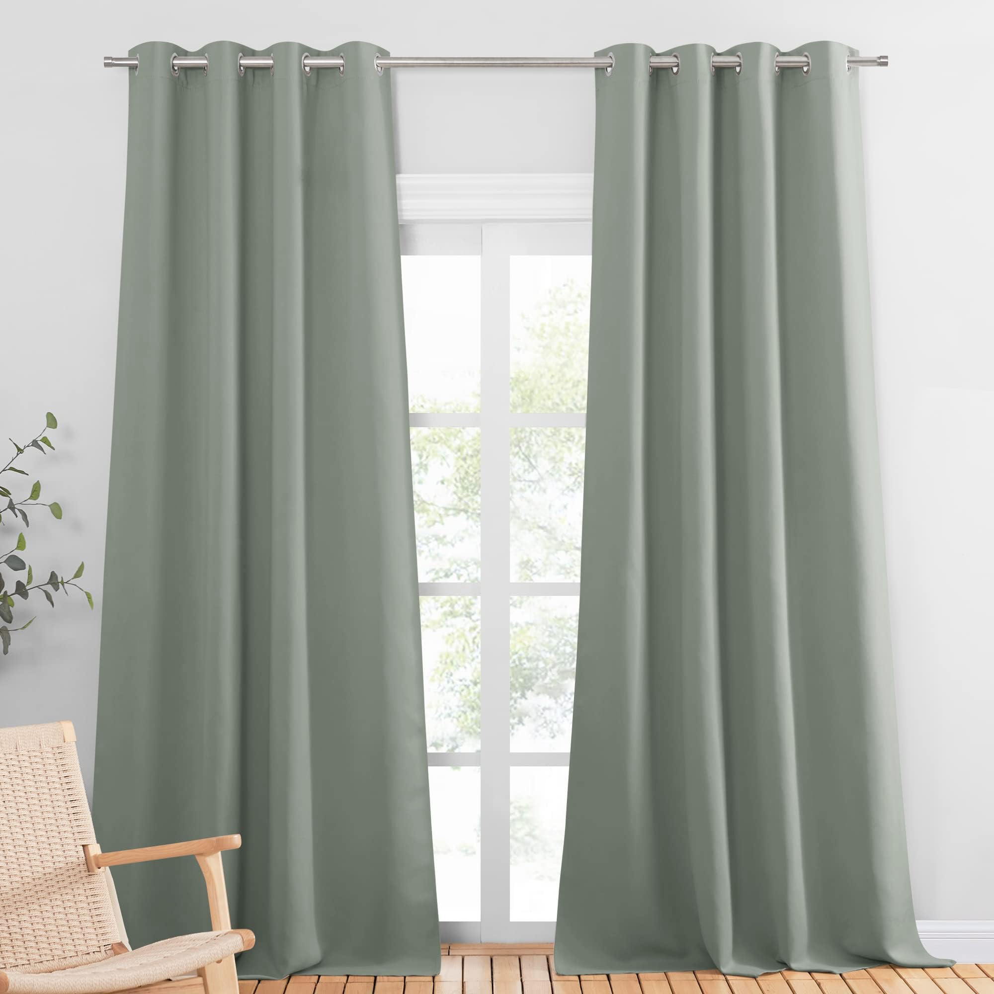 PONY DANCE Tende Salotto Moderne 2 Pezzi L 140 x A 245 cm Tenda Oscurante da Interno Cameretta Bambini Curtains Soggiorno con Anelli Termiche per Casa, Verde Salvia
