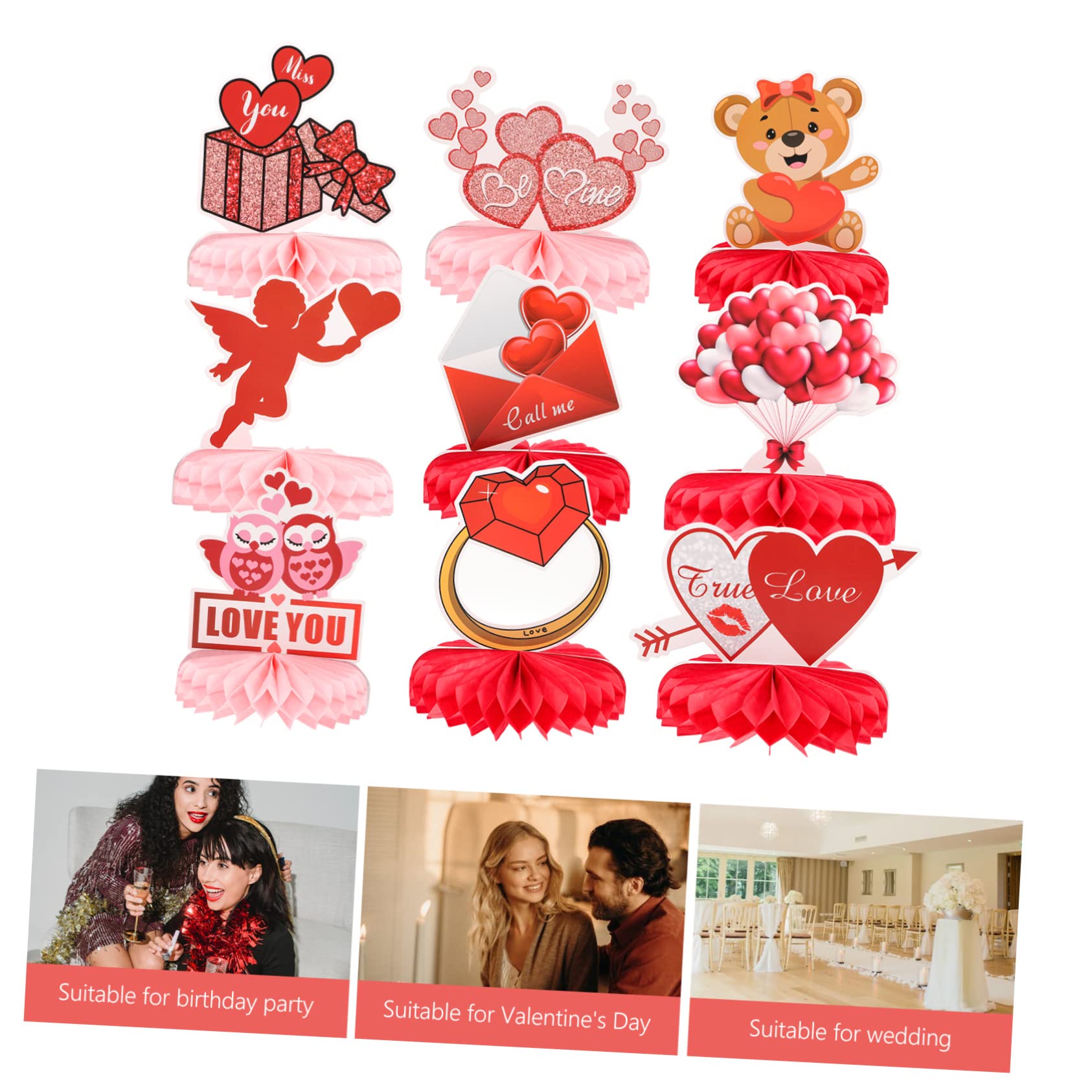 BESTonZON 45piezas Decoración De Panal Para San Valentín Adornos Para Fiestas Accesorios De Fotografía Para Celebraciones Románticas y Bodas