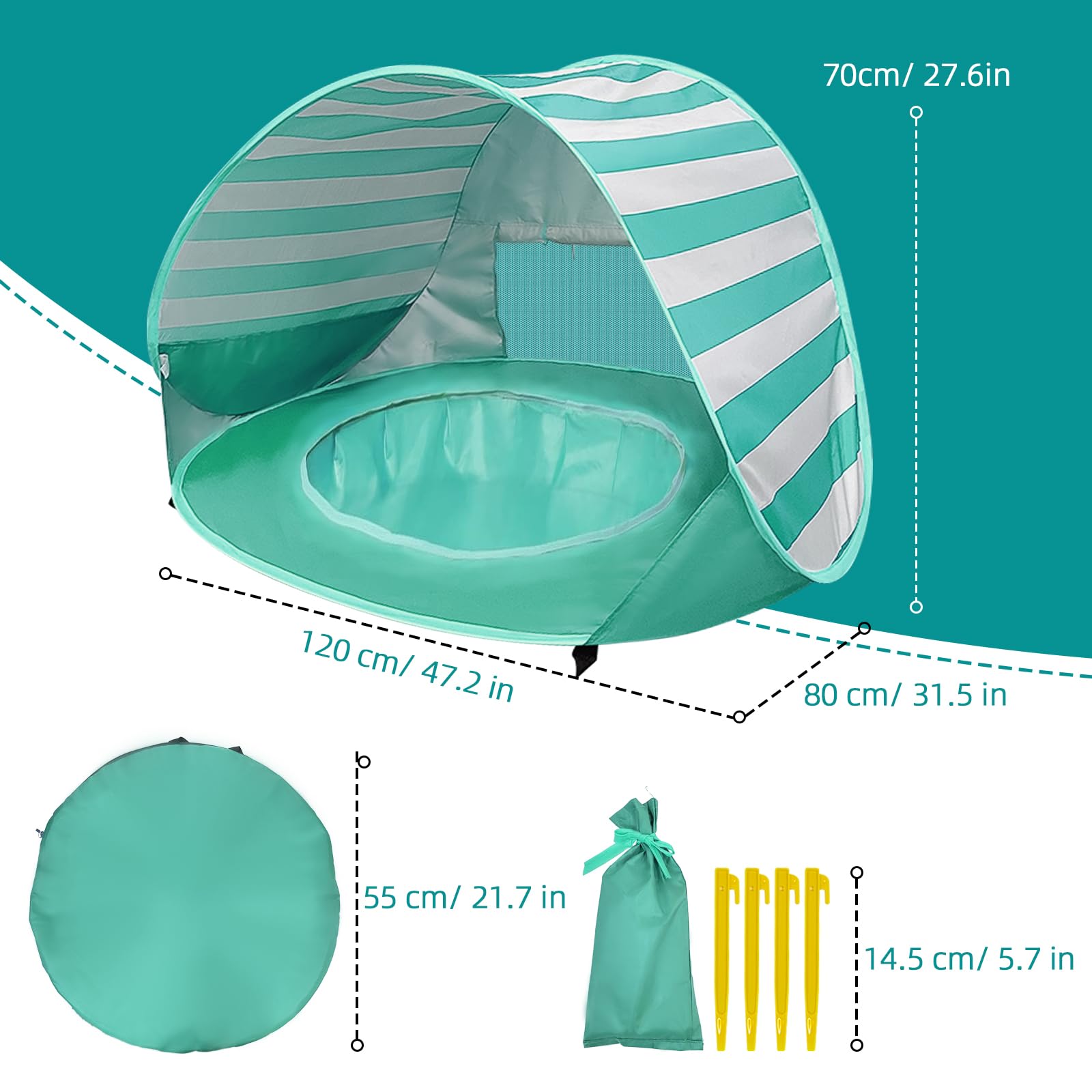 Tenda da Spiaggia Pop-up, Tenda da Spiaggia per Bambini Protezione UV 50+, Tenda da Spiaggia Portatile per Bambini con Mini Piscina, Adatta per Spiaggia, Campeggio con Borsa per Il Trasporto